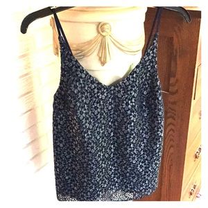 Spaghetti Strap Flower Tank Navy Lining